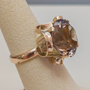 Vintage 14K Gold Smoky Quartz Statement Ring (Size 6, 7.67g)